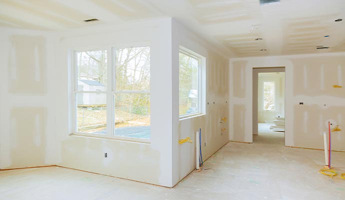 interior construction of housing project with drywall installed